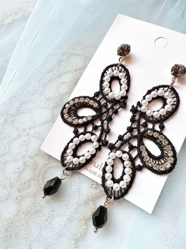 蕾絲花邊個性造型垂墜耳環 