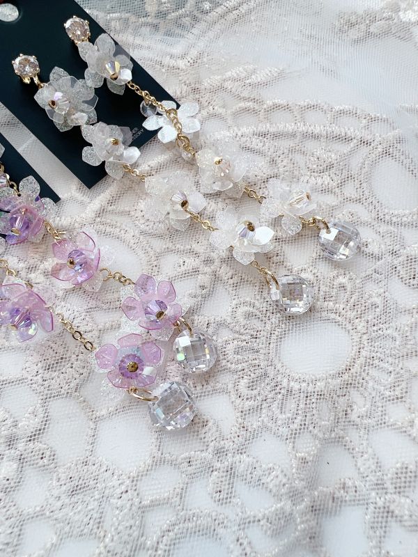 鋯石立體亮片水晶垂墜鋼針耳環 