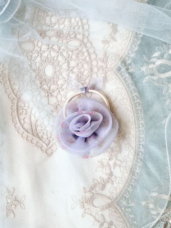 玫瑰碎花雪紡髮束 