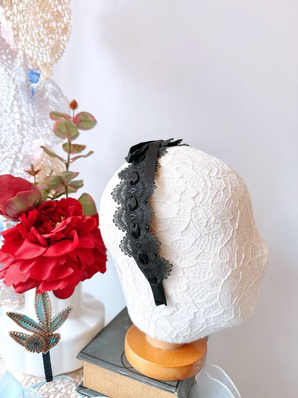 蕾絲交織緞帶精緻蝴蝶結髮圈 