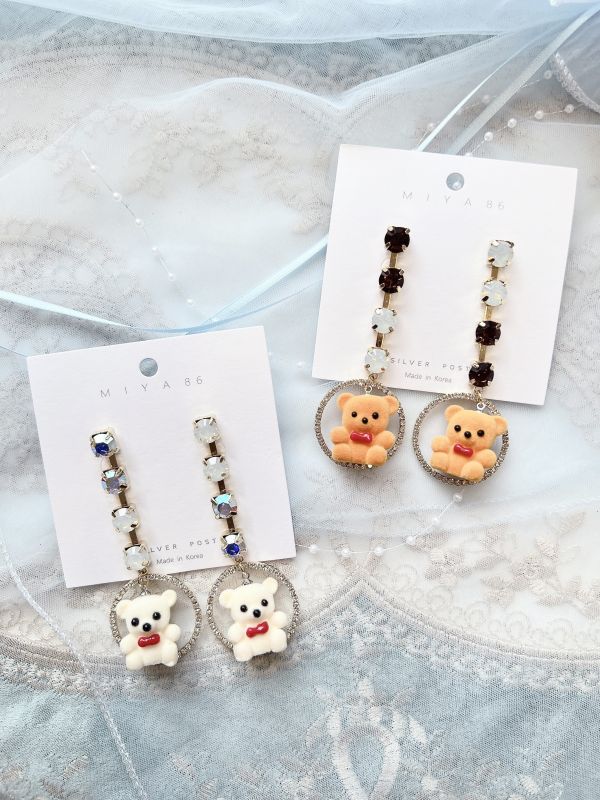 蛋白石閃鑽垂墜可愛小熊簡約款 