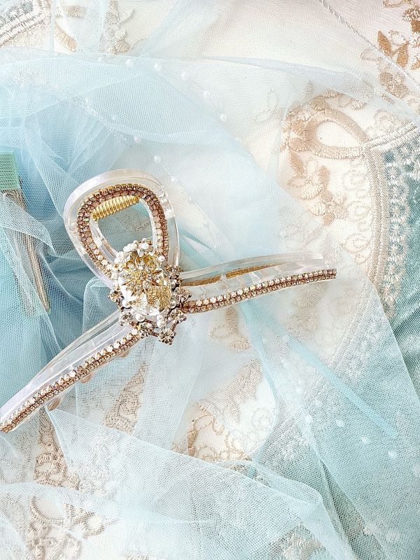 精緻水鑽雕花寶石排鑽抓夾 