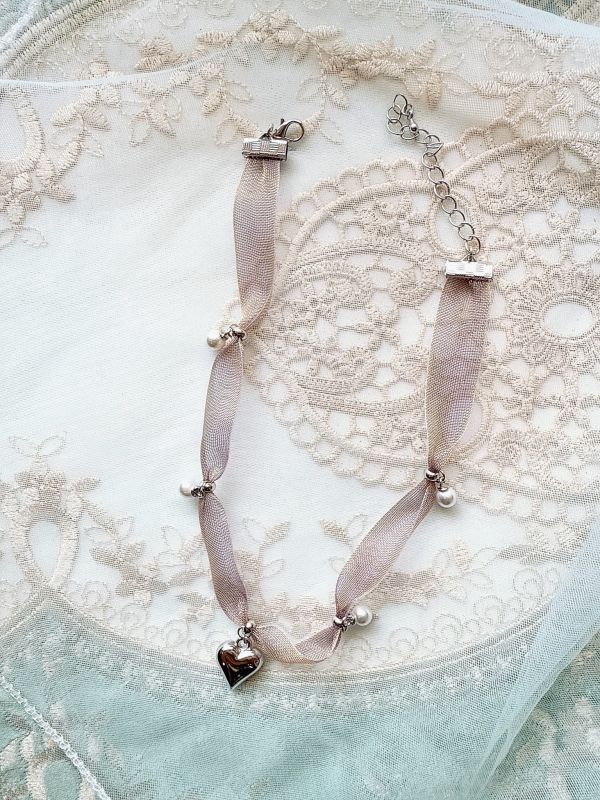 晚霞柔光雪紡垂墜愛心頸鏈短鏈 