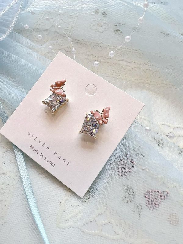 油滴蝴蝶鋯石耳環 