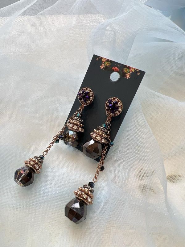 手工設計氣質水滴型水晶垂墜兩件式耳環 