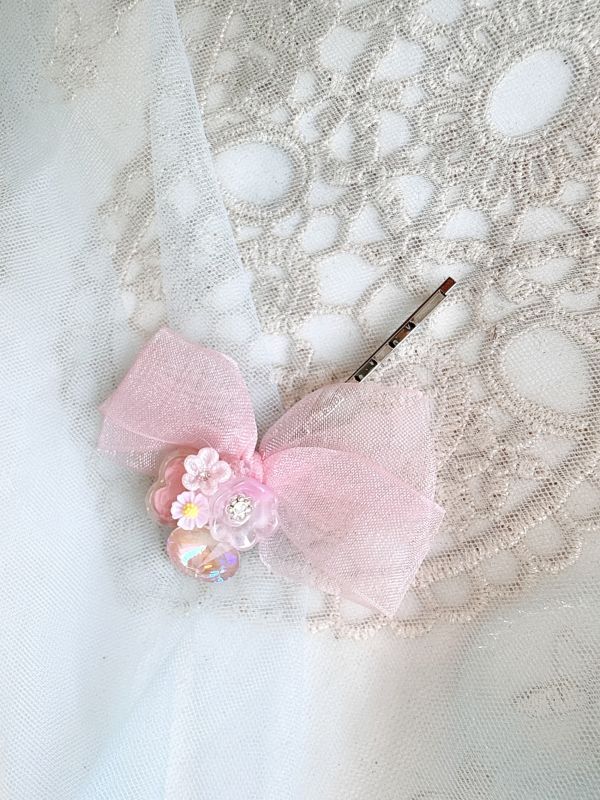 粉嫩精緻彩鑽手工髮夾 