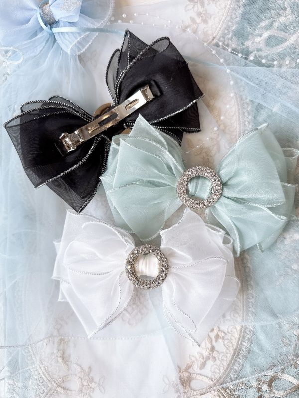 銀蔥雪紡華貴蝴蝶結髮夾 