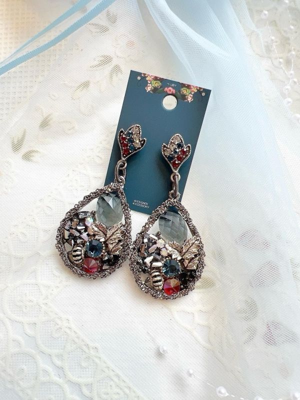 手工設計個性配色銀色復古耳環 