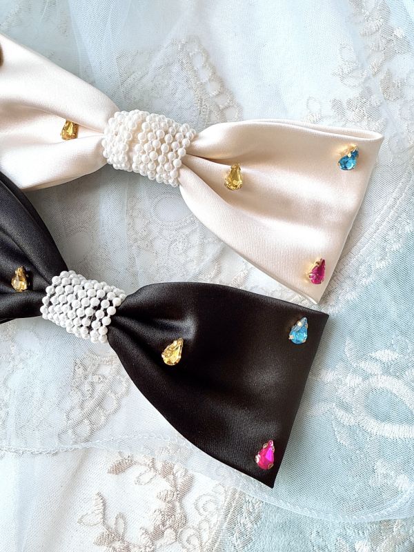 緞面彩虹水滴蝴蝶結髮夾彈跳夾 