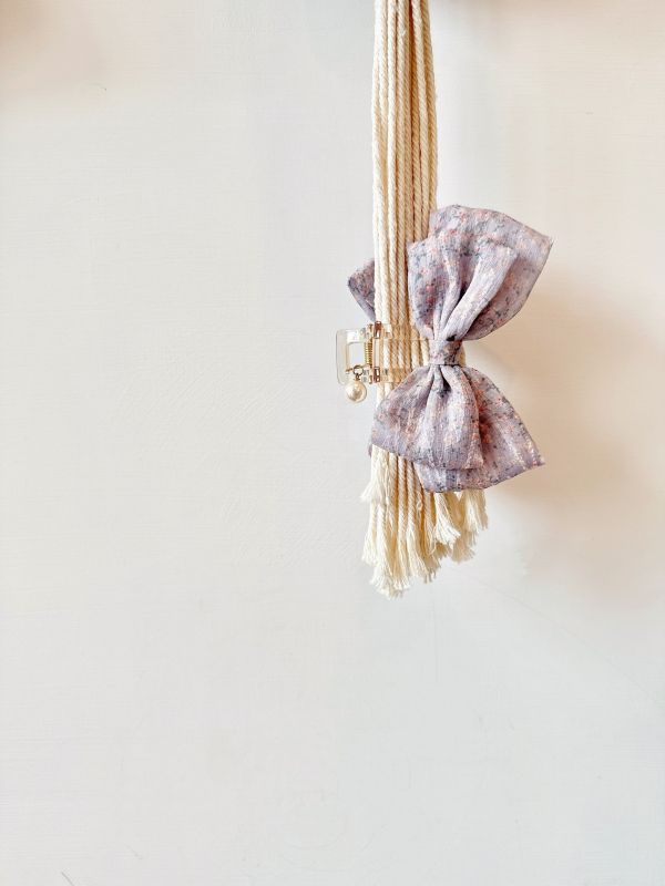 紫色碎花蝴蝶結抓夾 