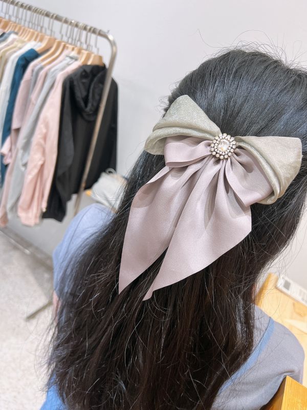 絲光雪紡拼色蝴蝶結彈跳夾 