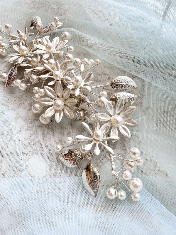 新娘頭飾金屬珍珠花髮夾 