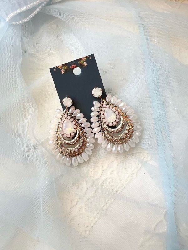 手工設計復古感水晶串珠水滴型耳環 