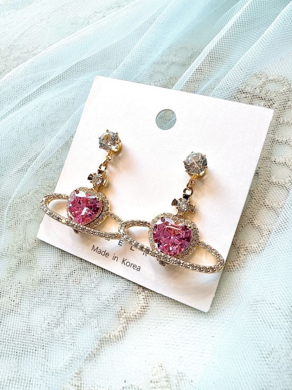 閃耀鋯石垂墜土星鋼針耳環 