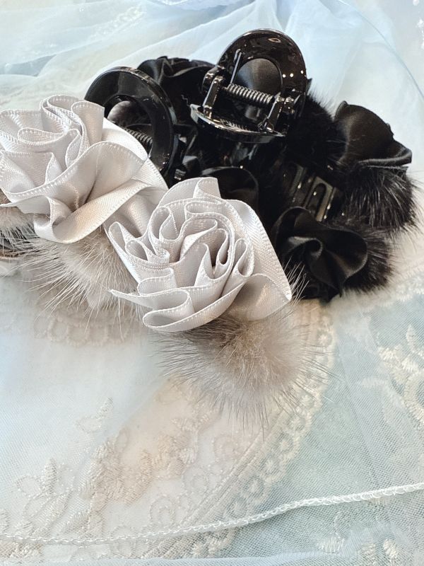 高級感真毛黑玫瑰雙面抓夾 