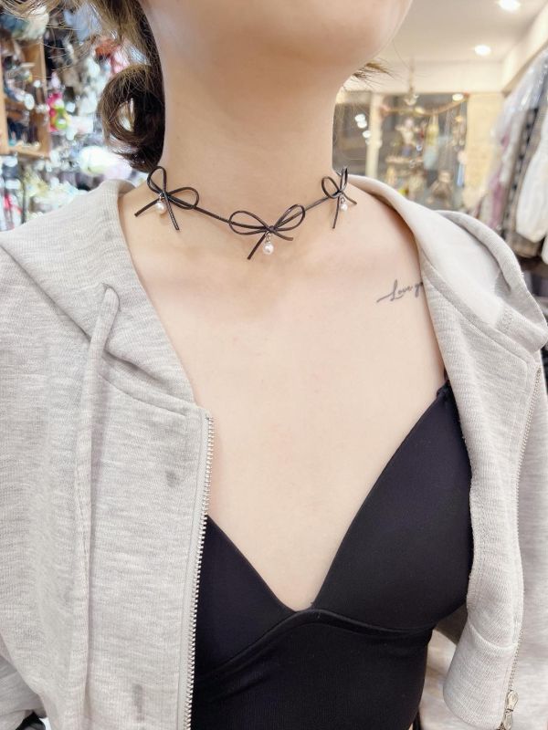 蝴蝶結珍珠頸鏈 