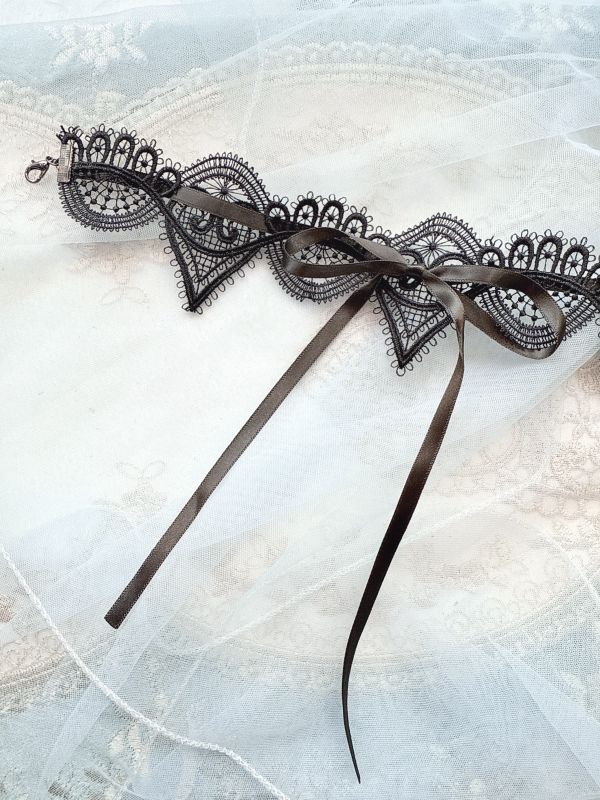 蝴蝶結不規則蕾絲個性頸鏈 