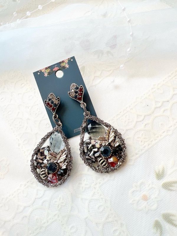 手工設計個性配色銀色復古耳環 