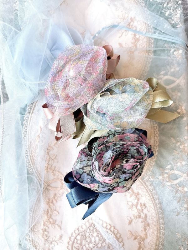 緞帶雪紡大花朵珍珠花蕊大抓夾 