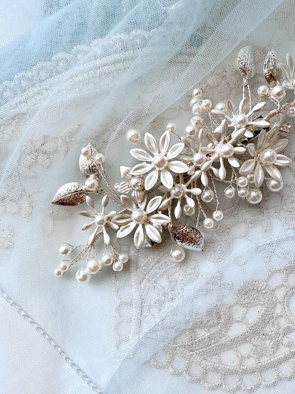 新娘頭飾金屬珍珠花髮夾 