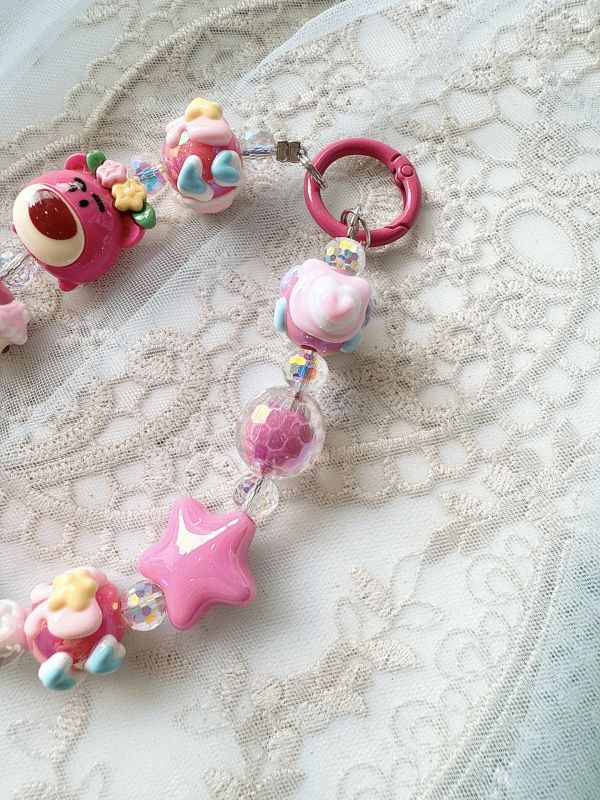 桃色糖果色串珠抱哥手機吊飾/掛墜 