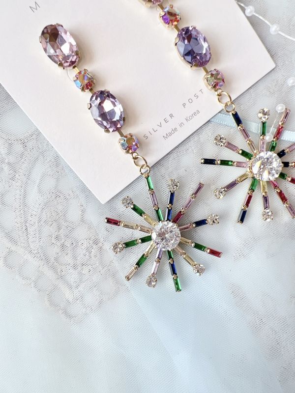 華麗對比色雪花滿鑽大耳環 