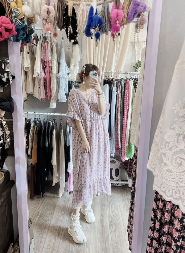 兩件式小碎花雪紡洋裝 