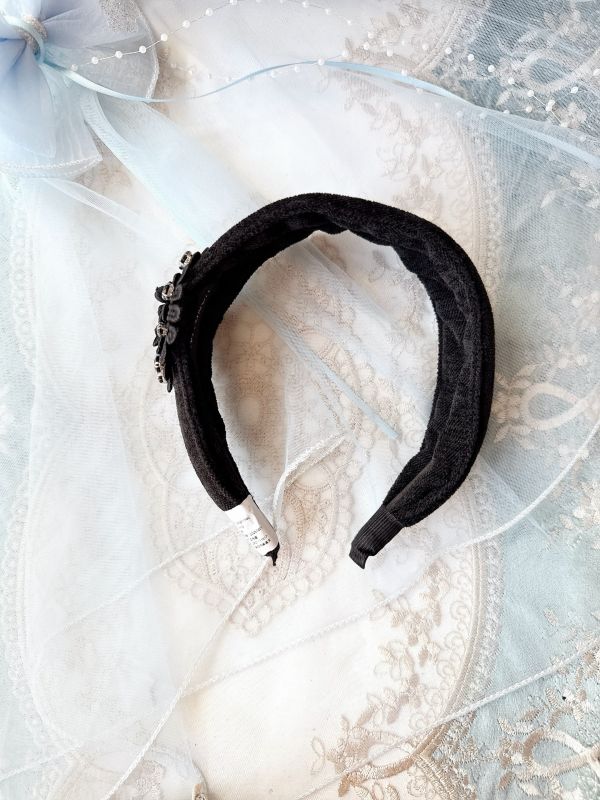 蕾絲花瓣復古厚棉寬版髮圈 