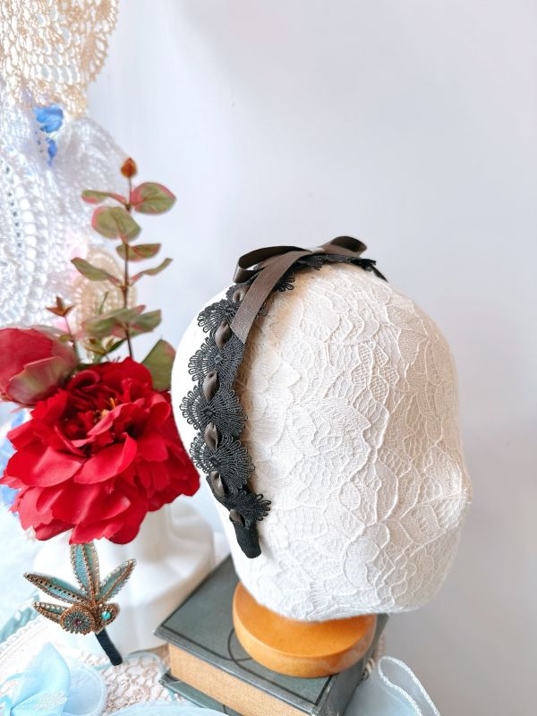 蕾絲交織緞帶精緻蝴蝶結髮圈 