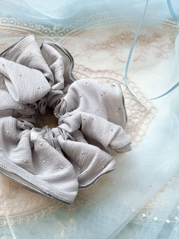 雙層立體雪紡珠釘閃亮亮質感髮束 