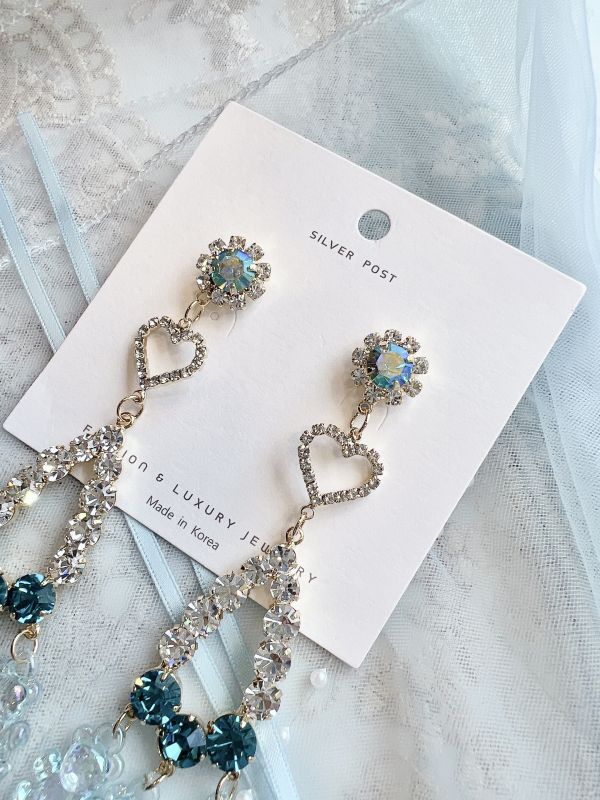 藍色系閃鑽垂墜可愛樹酯小熊大耳環 