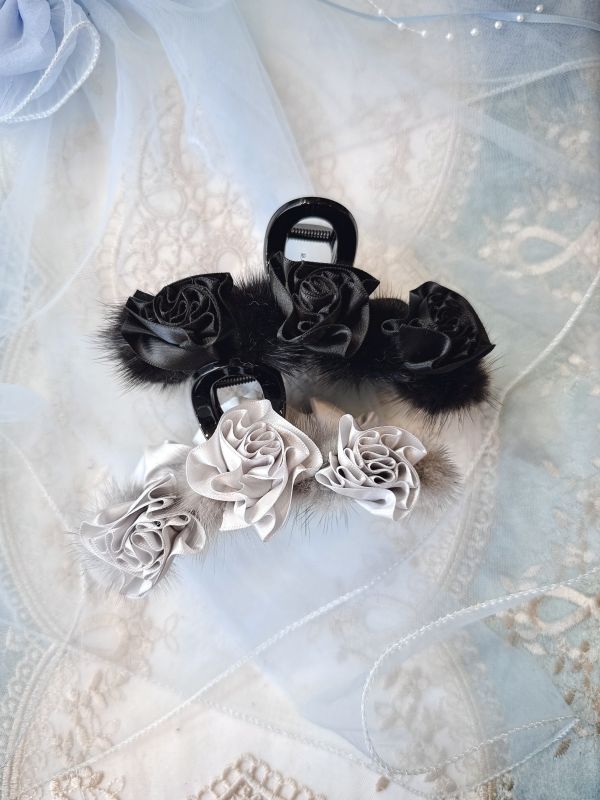 高級感真毛黑玫瑰雙面抓夾 