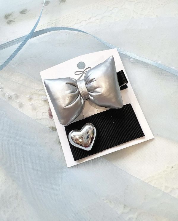 小朋友胖嘟嘟蝴蝶結兩件式髮夾 