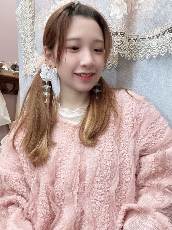 蕾絲雙層蝴蝶結水晶垂墜氣質感銀針大耳環 