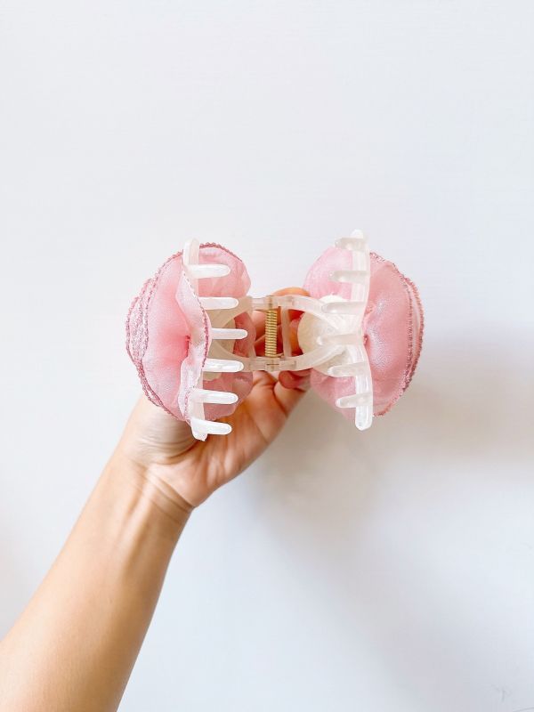 露水粉玫瑰雪紡樹酯抓夾 