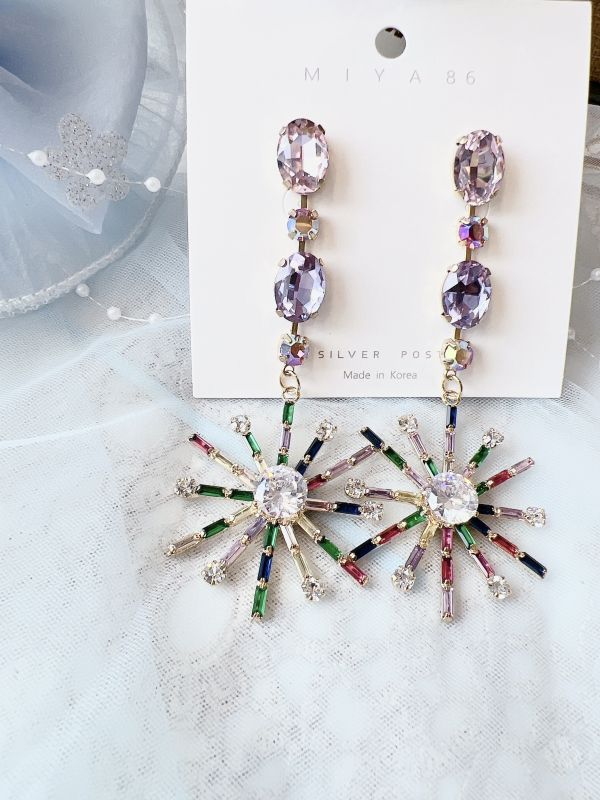 華麗對比色雪花滿鑽大耳環 