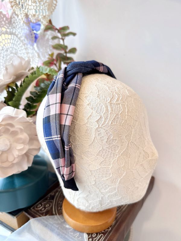 牛仔格紋麻花捲髮箍 