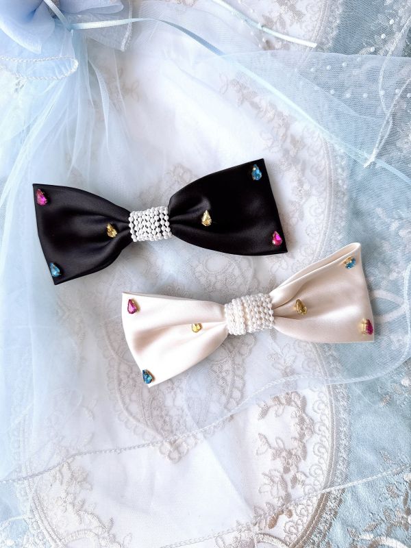 緞面彩虹水滴蝴蝶結髮夾彈跳夾 