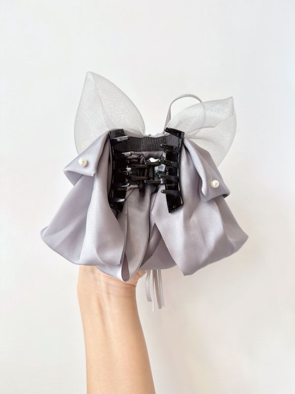 緞面質感蝴蝶結可愛風雪紡公主鯊魚夾/抓夾 