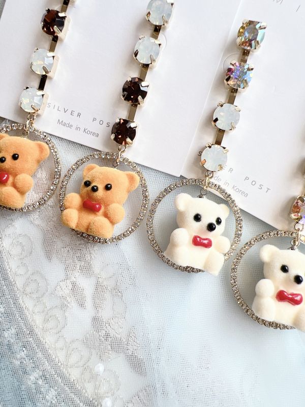蛋白石閃鑽垂墜可愛小熊簡約款 