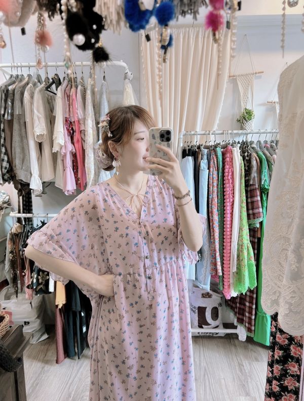 兩件式小碎花雪紡洋裝 