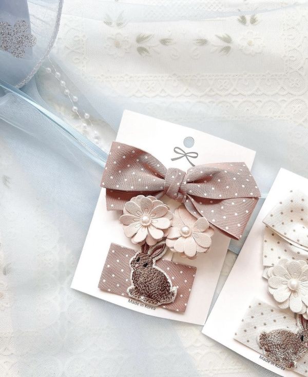 小朋友簡約兔子蝴蝶結三件式髮夾 