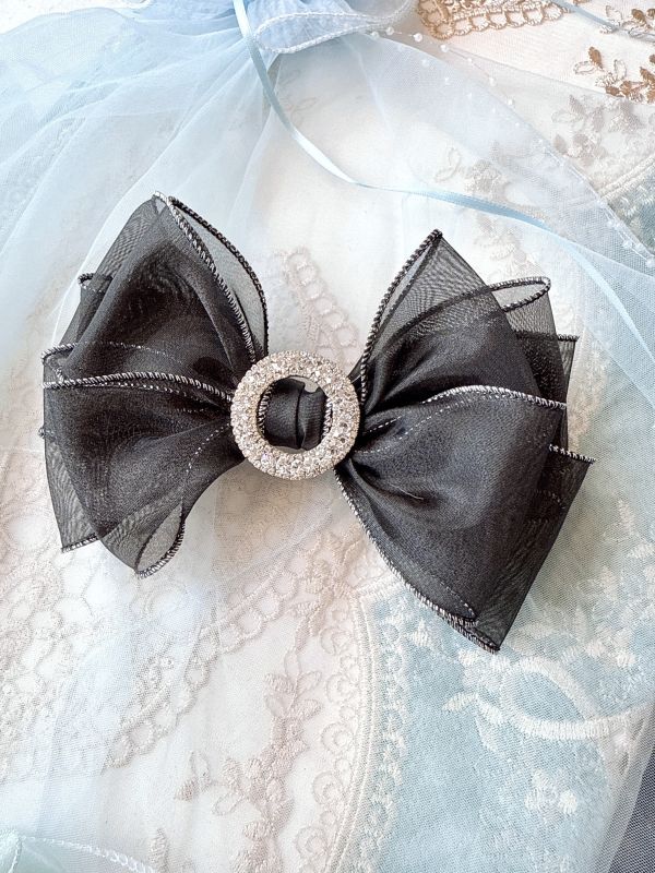 銀蔥雪紡華貴蝴蝶結髮夾 