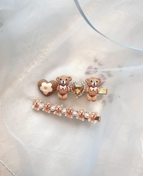 超可愛樹酯小熊兩件式壓夾/側邊夾 