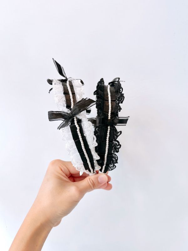 蕾絲珍珠點綴蝴蝶結俏麗髮圈 