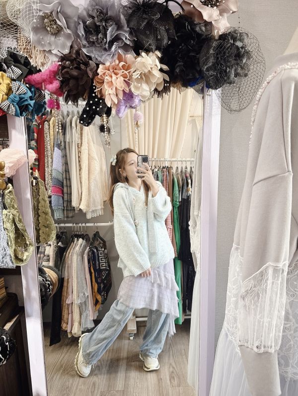 韓國手工混色可愛小熊針織上衣 