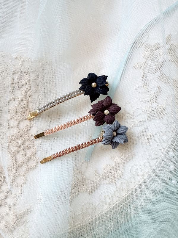 素雅布花手工一字夾 