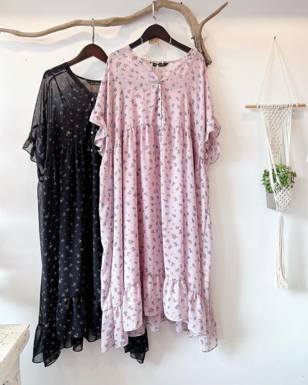 兩件式小碎花雪紡洋裝 