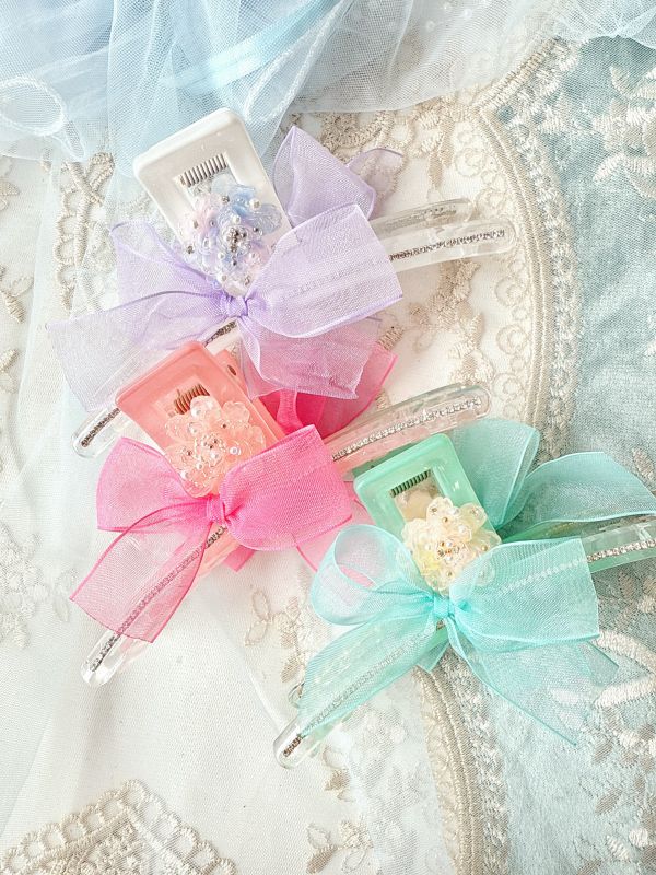 繽紛亮色雪紡蝴蝶結樹酯排鑽抓夾 