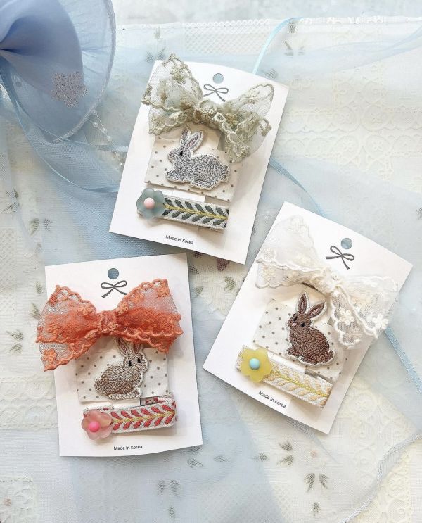 小朋友三件式兔子蝴蝶結髮夾 